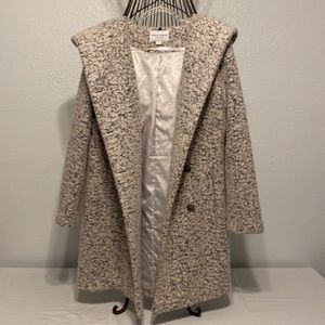 Beautiful Cole Haan Coat Hooded Creamy White and Gray Sz10 Like New Heavy Weight